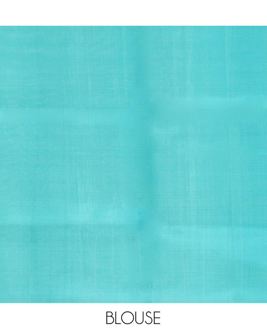 Blue Mayuri Soft Silk Saree, Subtly Sparkled with Thread Stripes All Over Its Body, Thazampoo Rekku Border, Sparsely Woven Pallu of Seppu Rekku Designs, and Paired with a Matching Blouse