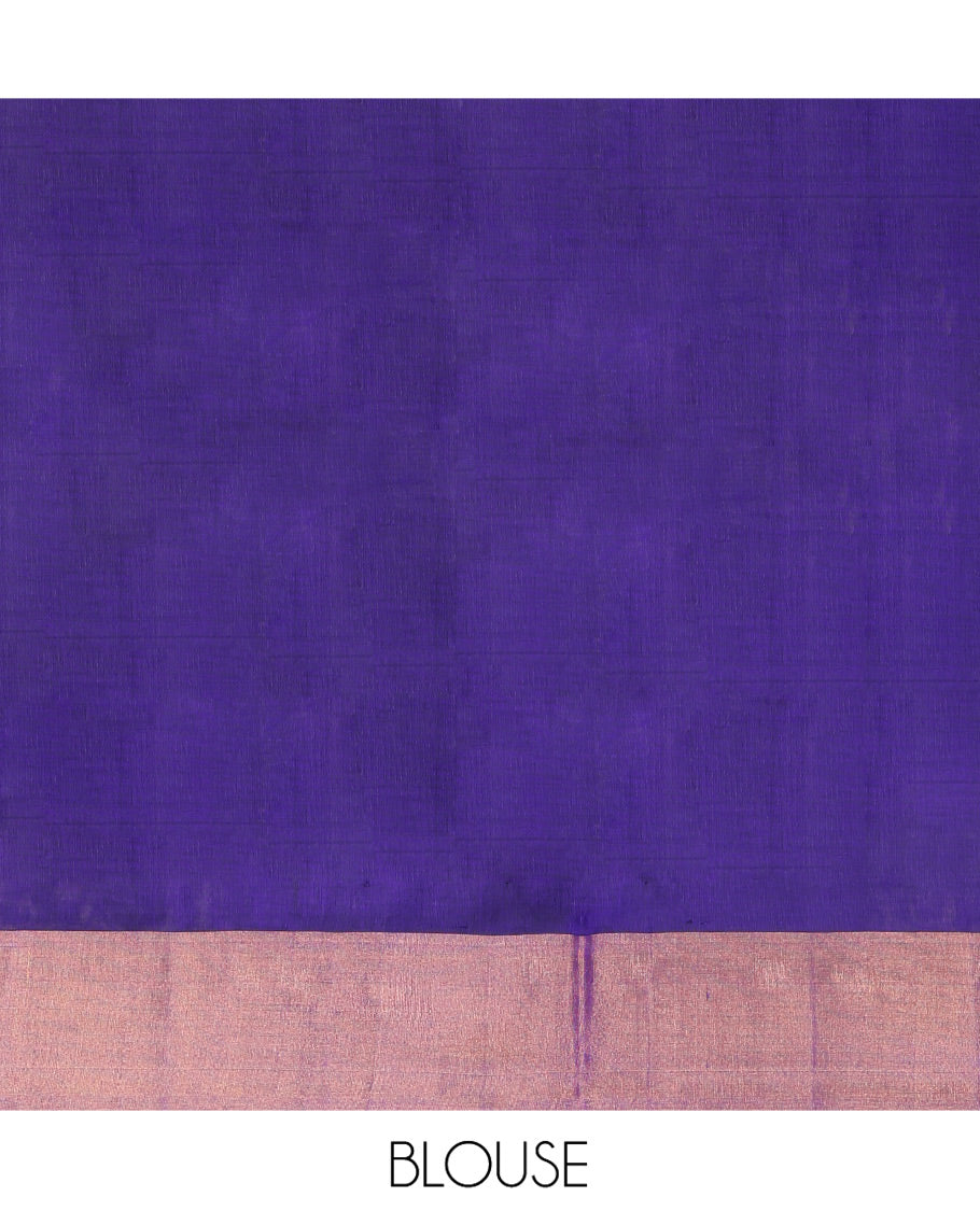 Violet Plain Uppada Silk Saree, Complemented by a Contrast Bavanji Border, Plain Pallu, and Paired with a Contrast Blouse