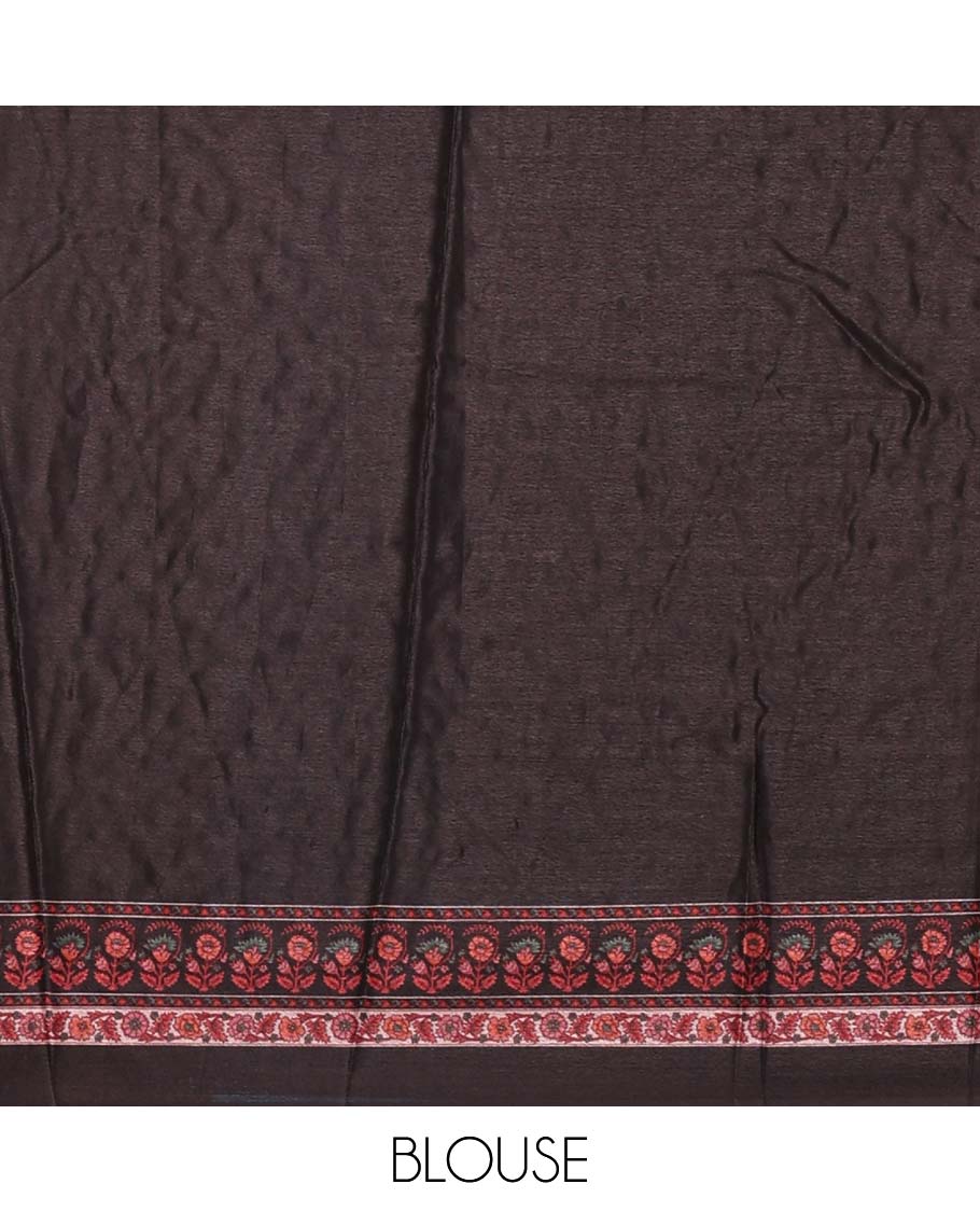 Black geometric printed with mirror work masakali saree, self-border, printed and mirror work pallu, and a matching blouse