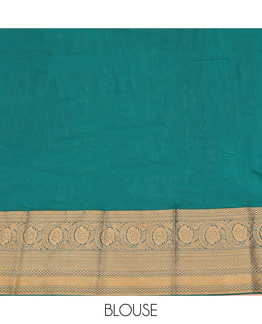 Blue Art Silk Pavadai Material Set, Elegantly Embellished with Zari Designs All Over the Skirt, Complemented by a Contrast Traditional Zari Design Border of Floral Creeper Designs, and Paired with a Contrast Blouse