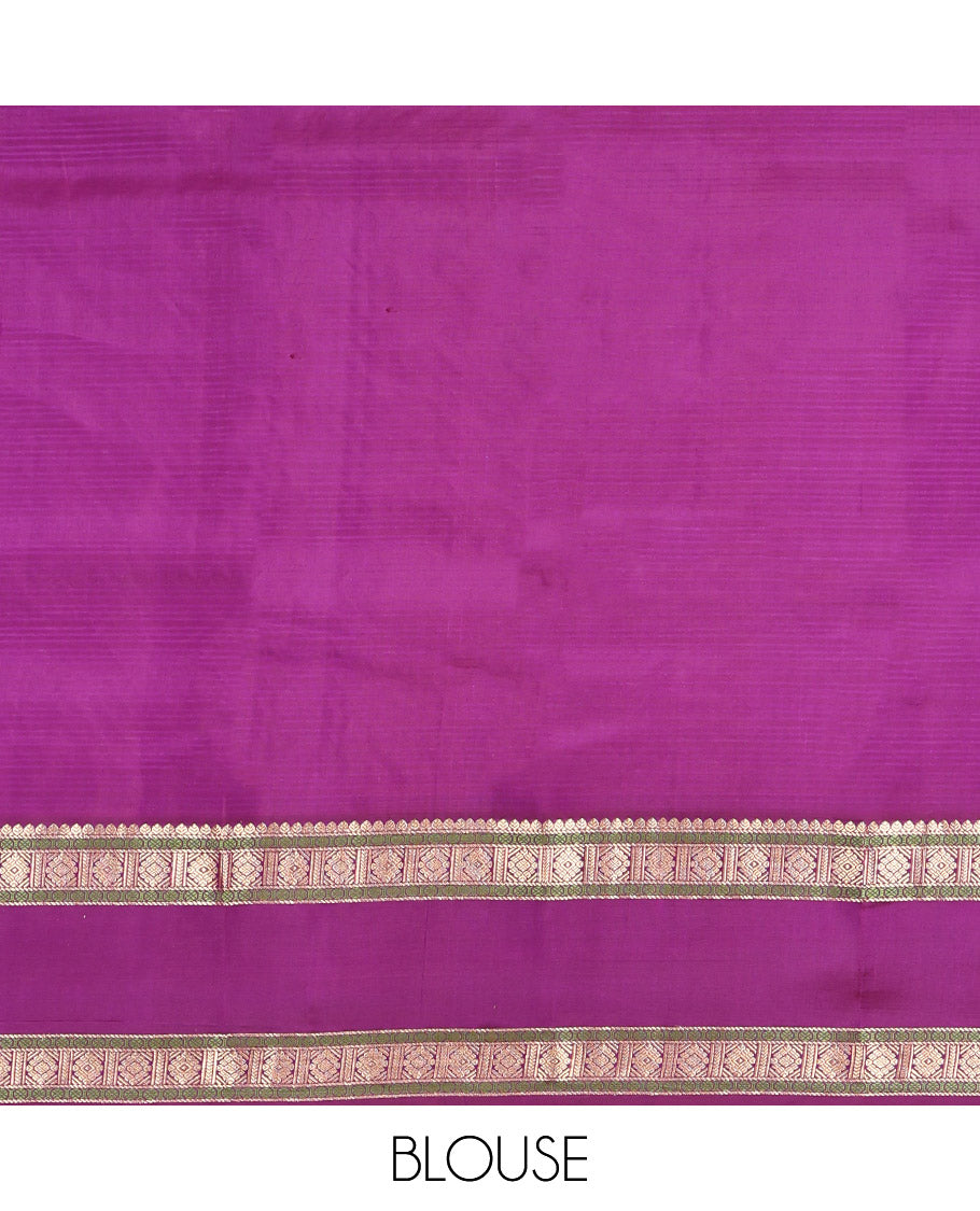 Blue Striped Kanchipuram Silk Saree, Complemented by Contrast Rettai Pettu Border, Pallu of Intricate Designs, and a Contrast Blouse