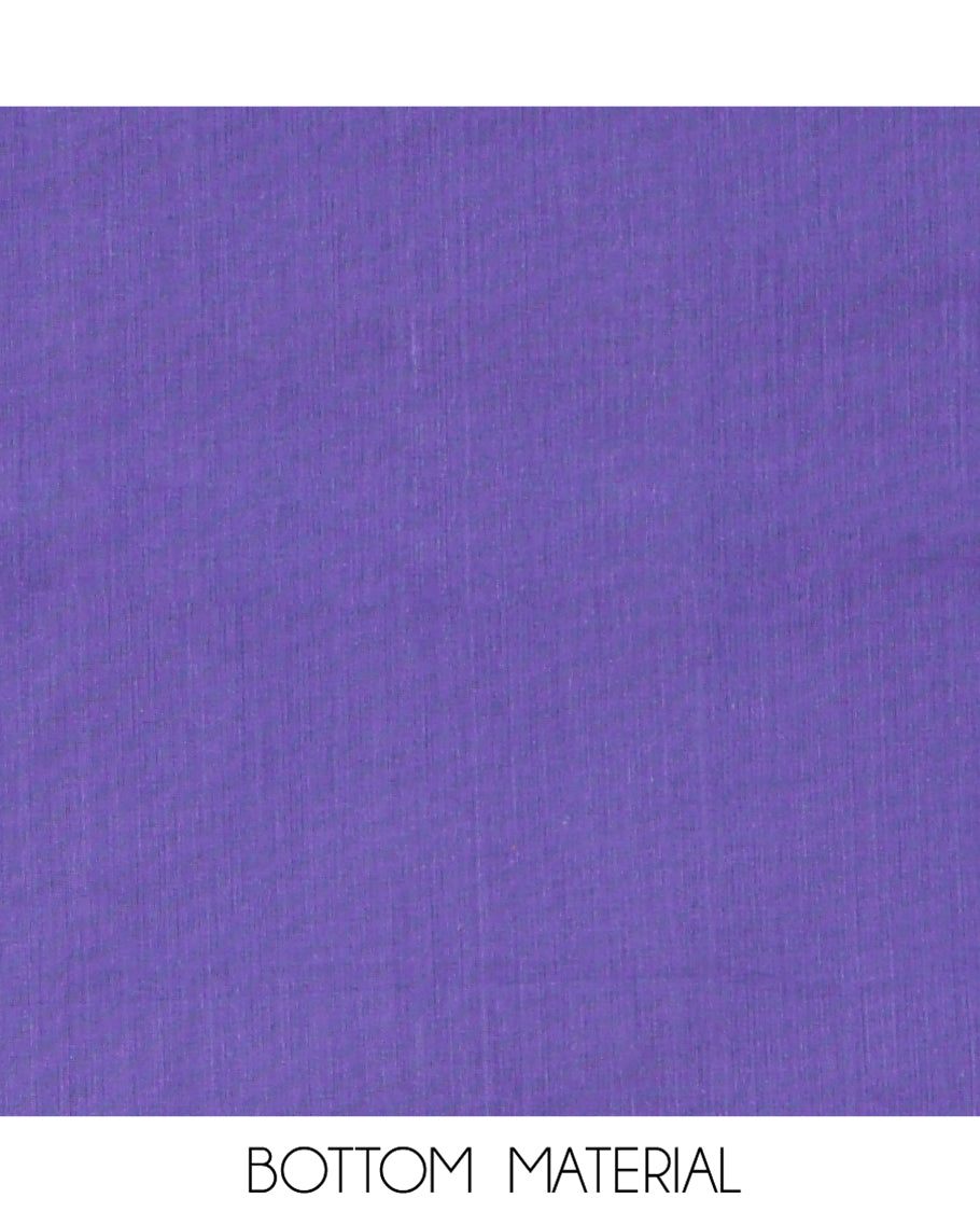 Lavender Handloom Material Chudidar, Peacock-Chakram Motifs-Threaded Top, a Contrast Plain Bottom, and a Contrast Dupatta