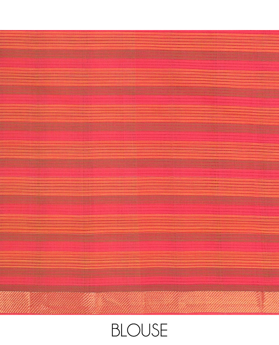Multi-color checked mangalagiri cotton saree with contrast zari design border & striped pallu