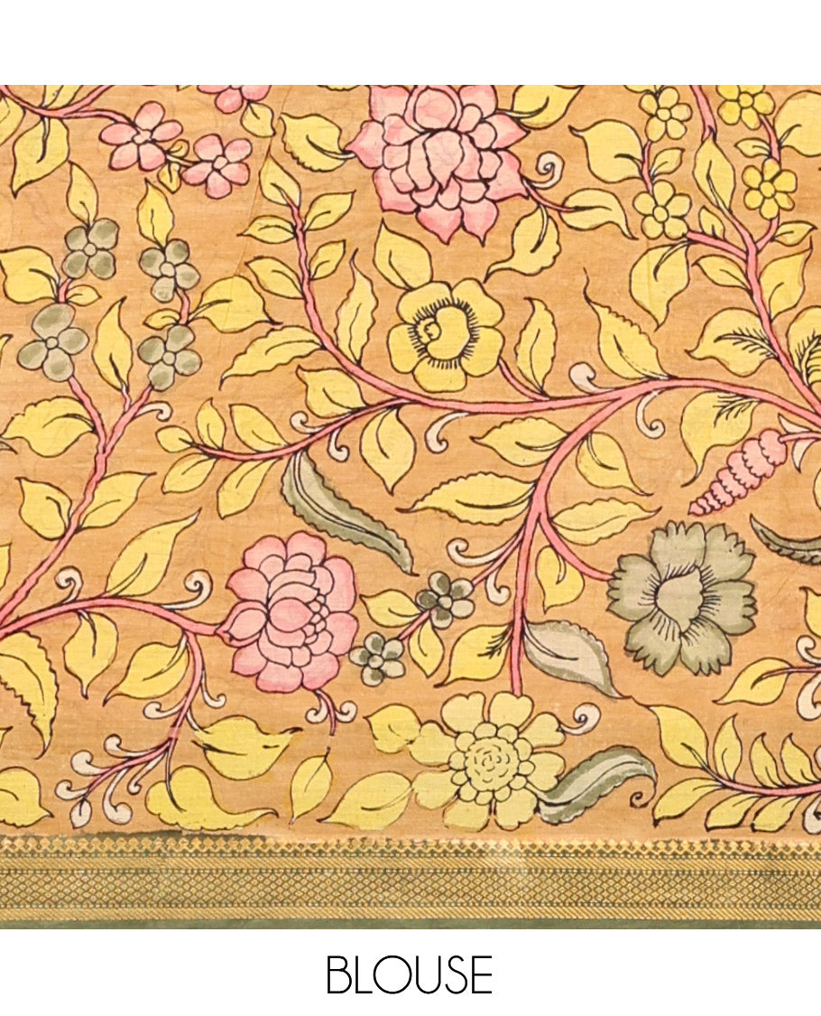 Yellow Tussar Kalamkari Saree