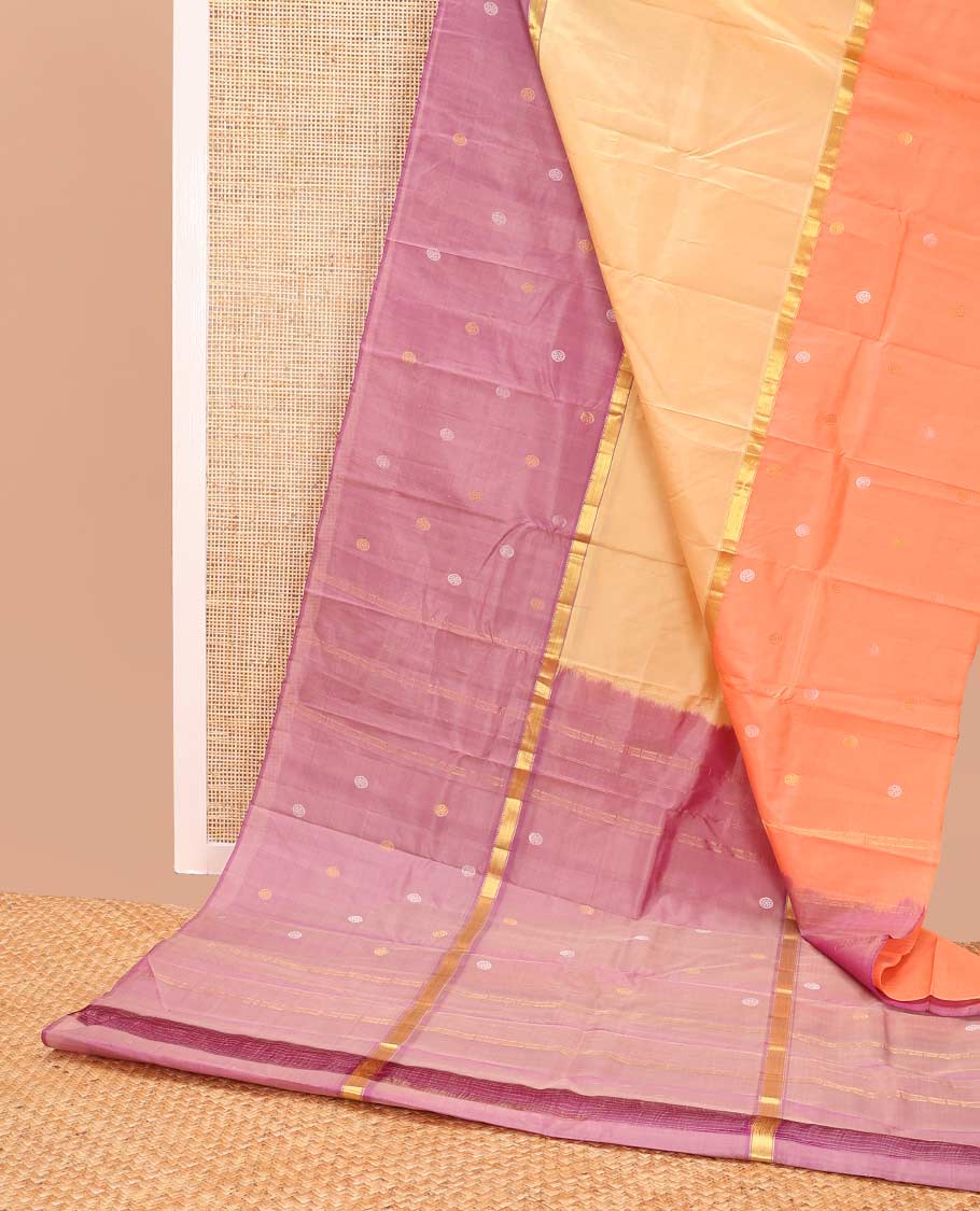 Sandal kancheepuram silk saree with contrast intricate zari design border & striped, floral design pallu