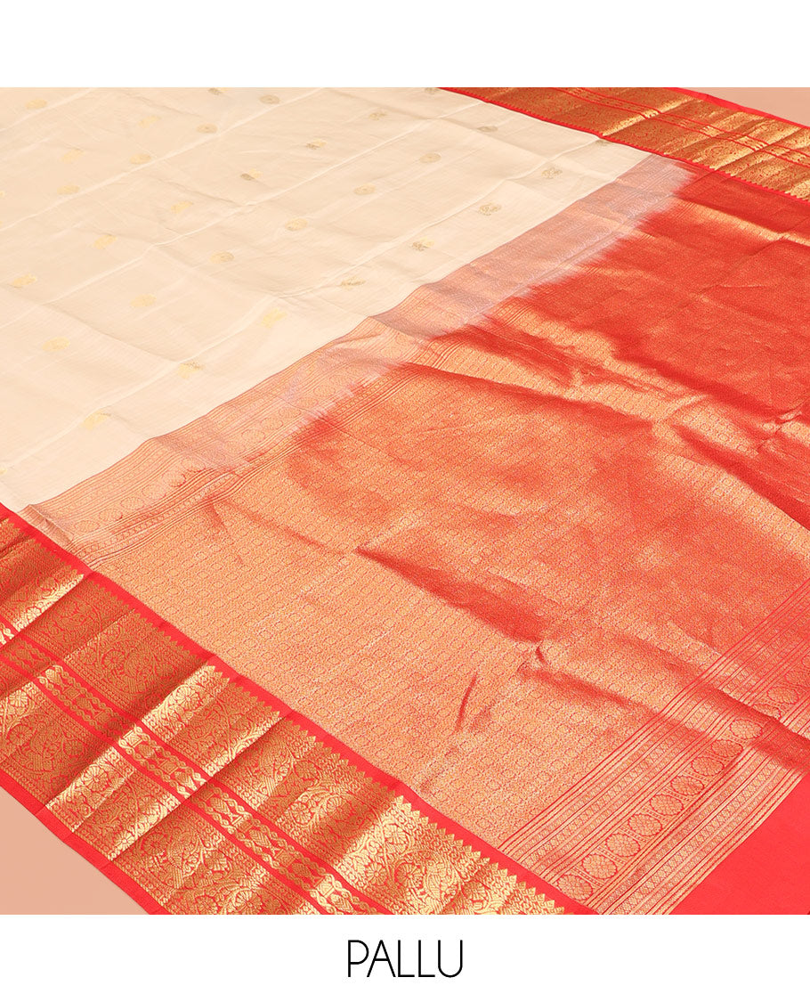 Off-White-Red Vasundhara Lite Silk Mix Saree