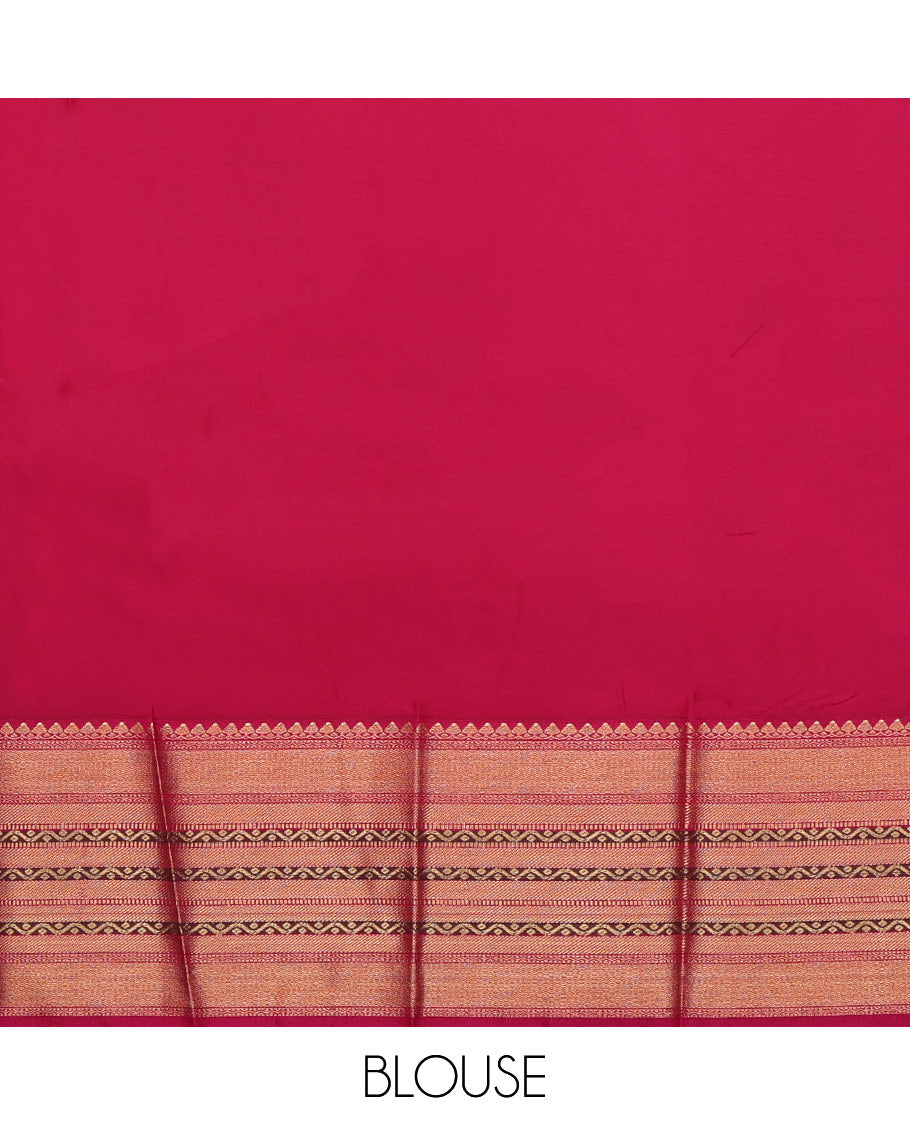 Green Budget Silk Saree, Elevated with Zari Buttas All Over Its Body, Complemented by a Contrast Traditional Zari Design Border, Grand Pallu, and Paired with a Contrast Blouse