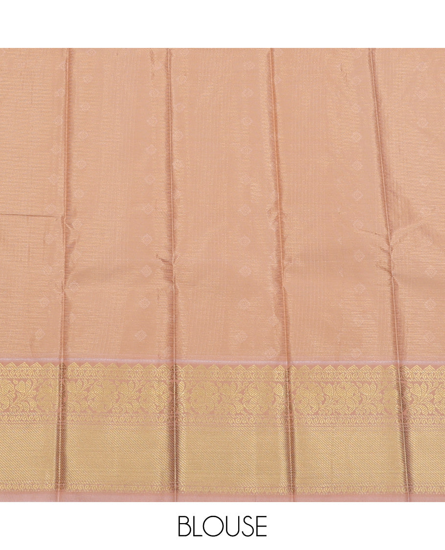 Green Budget Silk Saree, Sparsely Woven with Zari Buttas and Checks, Complemented by Contrast Traditional Zari Border, Grand Pallu, and a Contrast Blouse