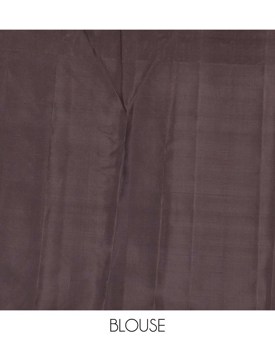 Red zari buttas silk mix saree, contrast striped border & pallu features stripes & floral designs