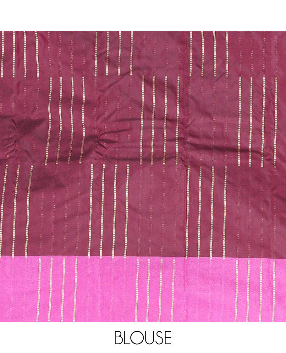 Brown Aarani Silk Saree, Charmingly Accented with Zari Stripes All Over Its Body, Complemented by a Contrast Zari Striped Border, Pallu of Stripes, and Paired with a Matching Blouse