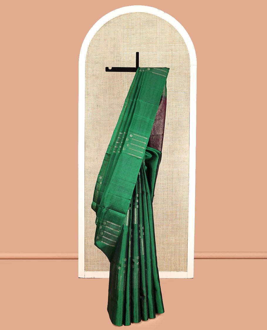 Borderless Green Mayuri Lite Silk Mix Saree, Impeccably Styled with Zari Buttas, Contrast Pallu of Intricate Designs, and a Contrast Blouse