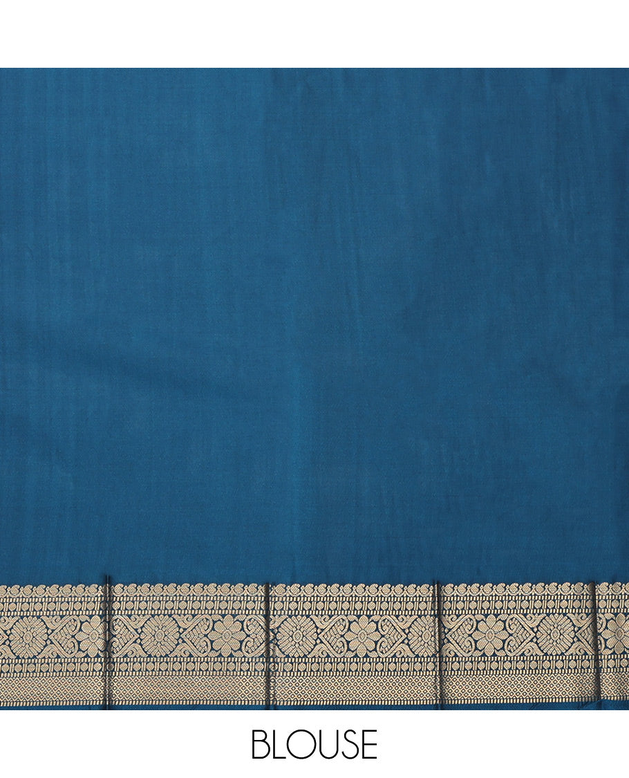 Peacock Blue Budget Silk Saree, Gracefully Embellished with Zari Buttas, Highlighted by a Traditional Zari Border, Jaal Pallu, and Matching Blouse