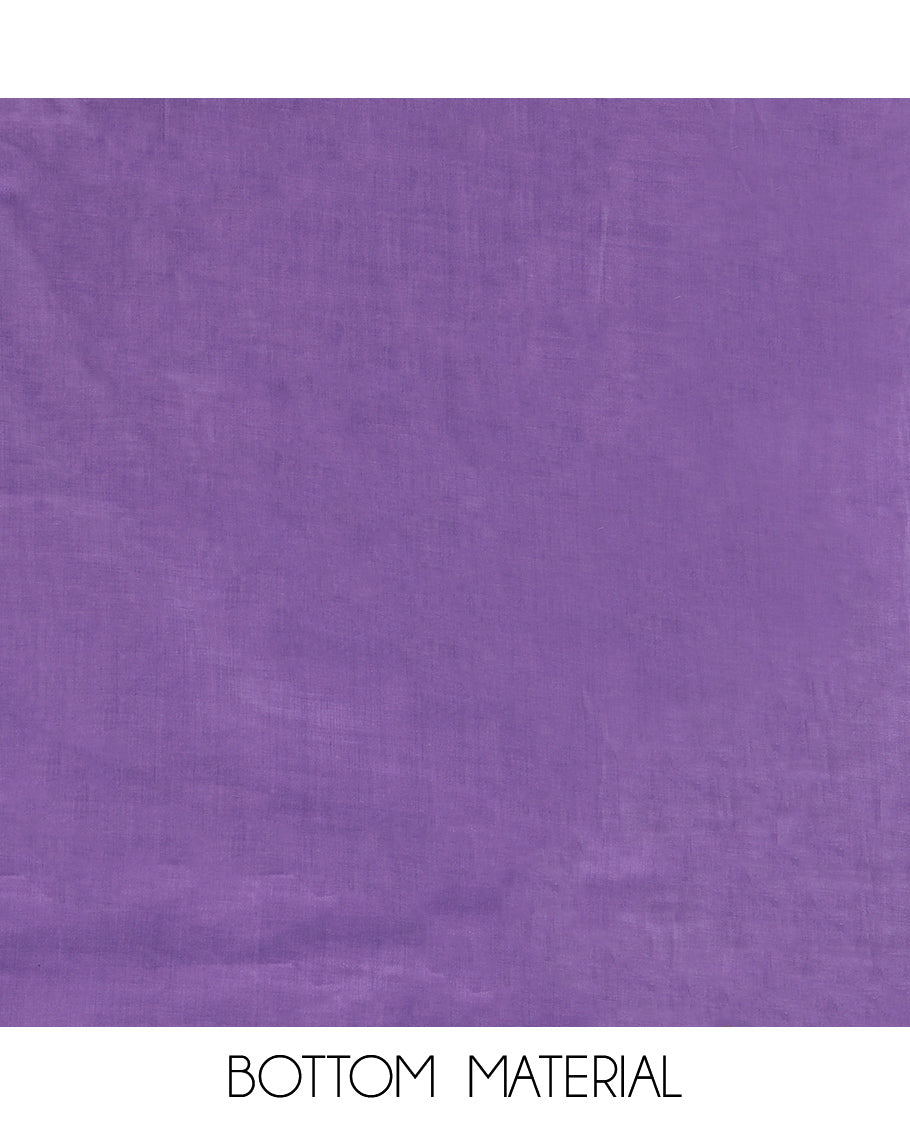 Lavender Material Churidar Set Features Gold Zari Neck Work Top, a Plain Santoon Bottom, a Banarasi Dupatta