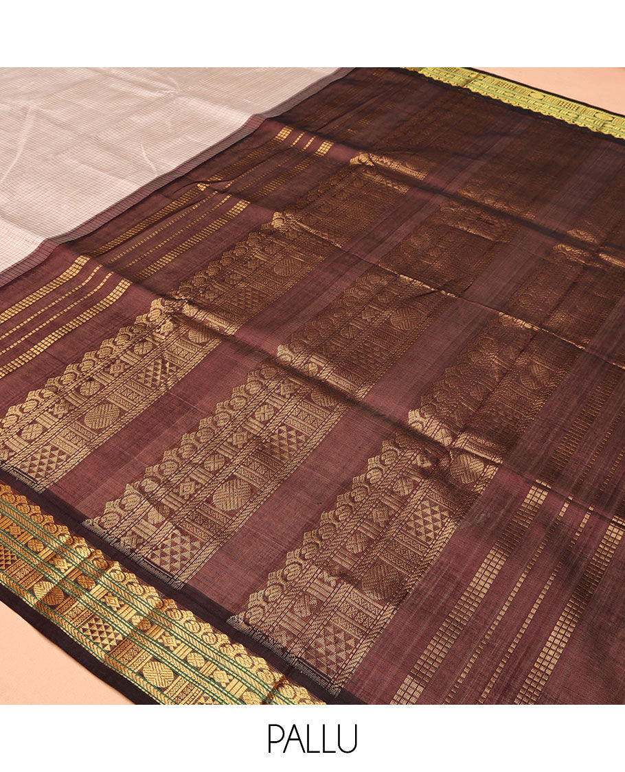Grey Micro-Checked Kuppadam Silk Saree