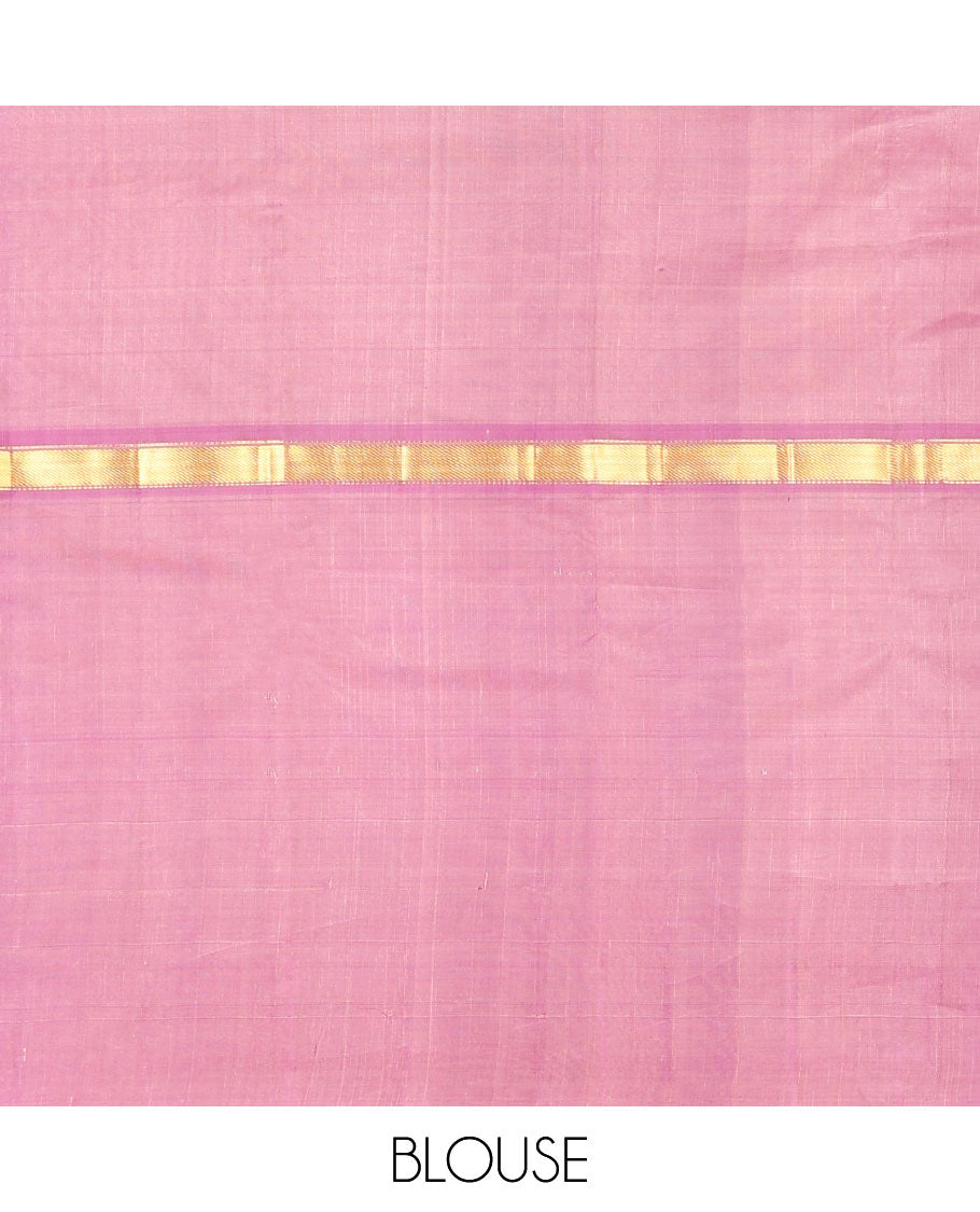 Sandal kancheepuram silk saree with contrast intricate zari design border & striped, floral design pallu