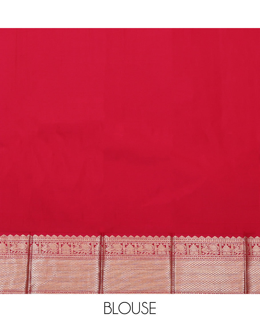 Violet Budget Silk Saree, Crafted with Zari Butta and Stripes, Complemented by a Contrast Traditional Zari Border, Jaal Pallu, and a Contrast Blouse