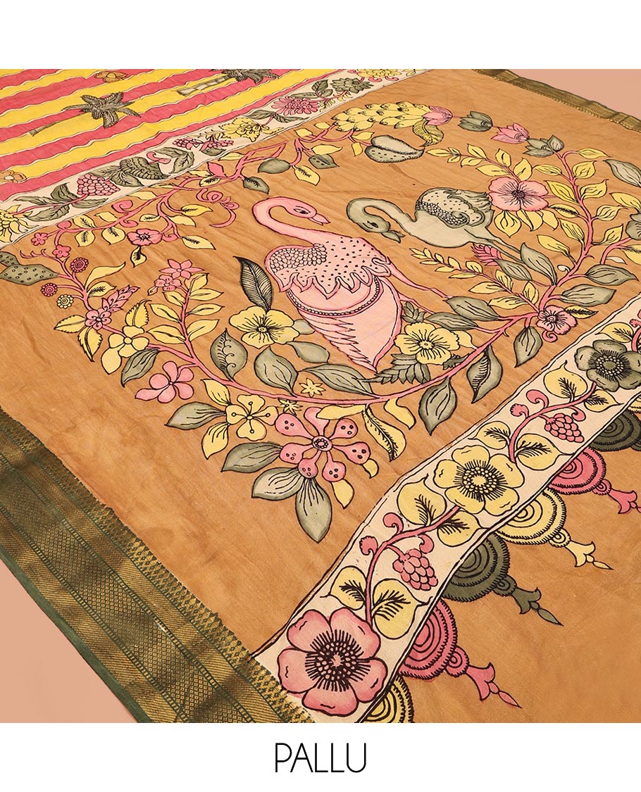 Yellow Tussar Kalamkari Saree