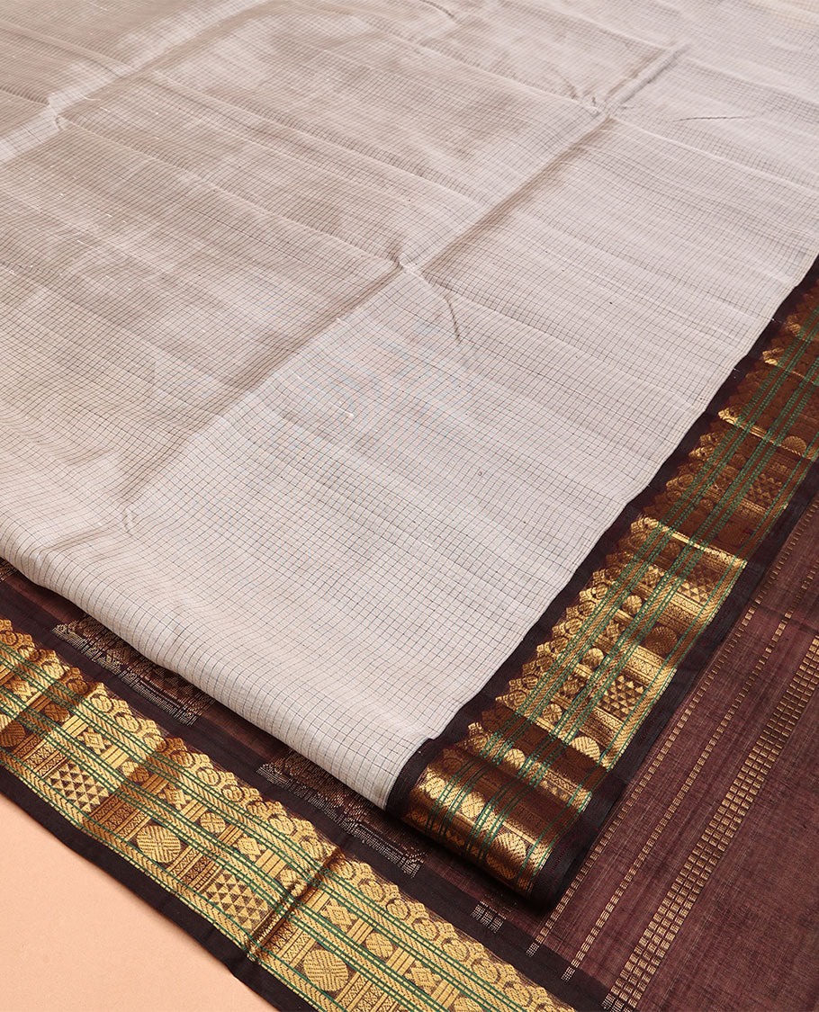 Grey Micro-Checked Kuppadam Silk Saree