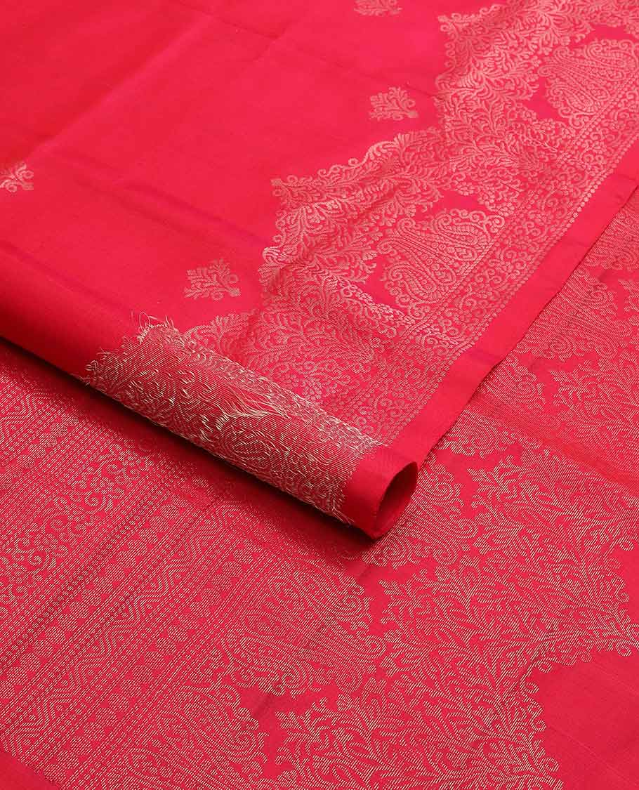 Red floral design mayuri soft silk saree with self itricate design border & floral design pallu