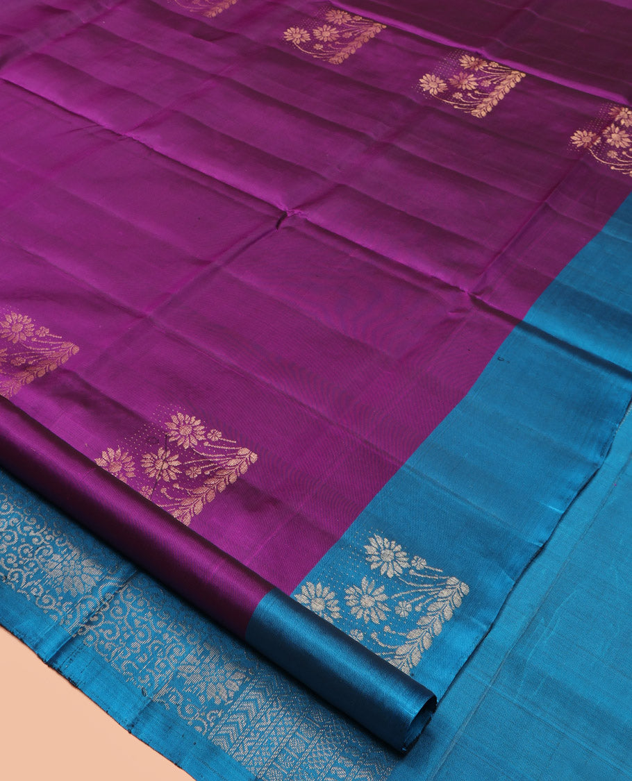Purple Mayuri Lite Silk Mix Saree, Finely Crafted with Zari Buttas, Contrast Border, Pallu of Floral Jaal Designs, and a Contrast Blouse