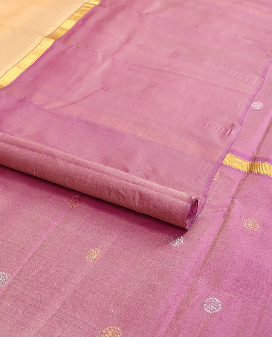 Sandal kancheepuram silk saree with contrast intricate zari design border & striped, floral design pallu