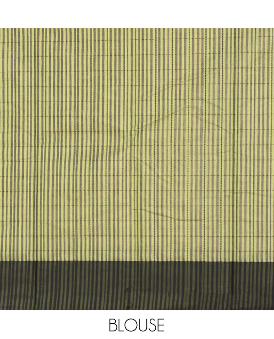 Green Semi-Silk Cotton Saree, Subtly Sparkled with Checks All Over Its Body, Complemented by a Contrast Border, Striped Pallu, and Paired with a Matching Blouse