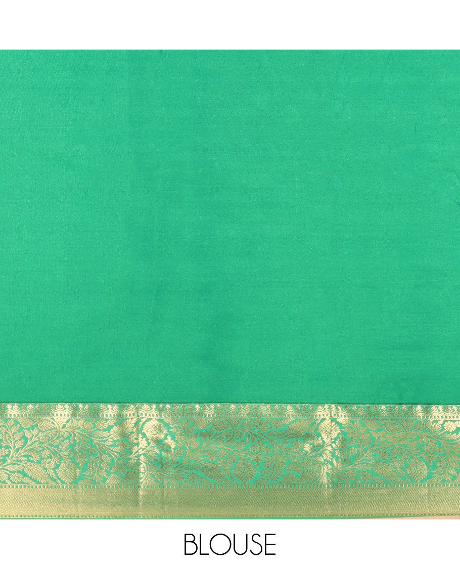 Yellow Budget Silk Saree, Subtly Sparkled with Zari Buttas, Complemented by a Contrast Traditional Border, Pallu of Intricate Designs, and a Contrast Blouse