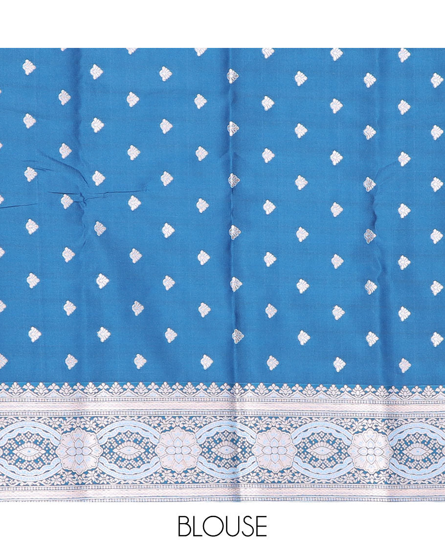Blue floral jaal design butter silk saree with contrast intricate zari design border & floral design pallu