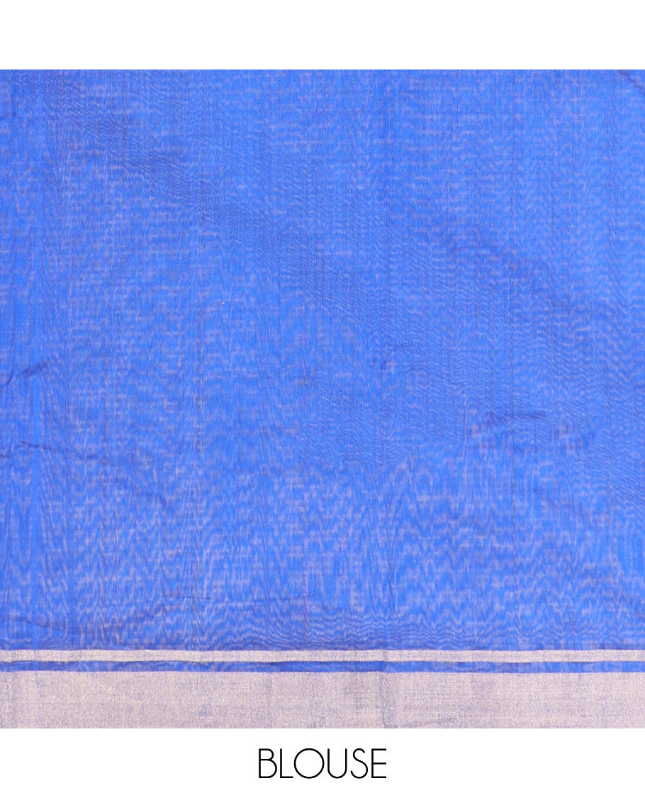 Blue geometric design chanderi cotton saree with self zari border & geometric design pallu