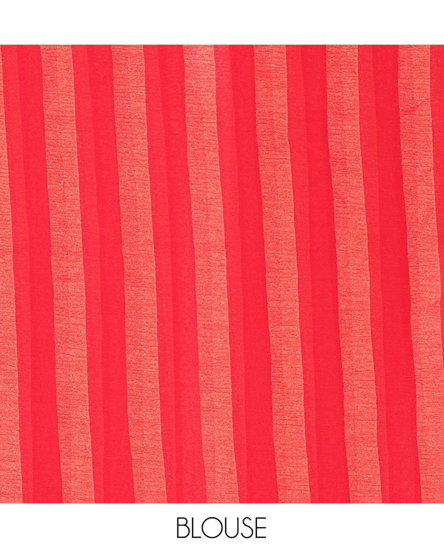 Borderless Red Light Weight Chiffon Saree, Detailed with Vertical Stripes All Over Its Body, Subtle Self-Pallu, and Paired with a Matching Blouse
