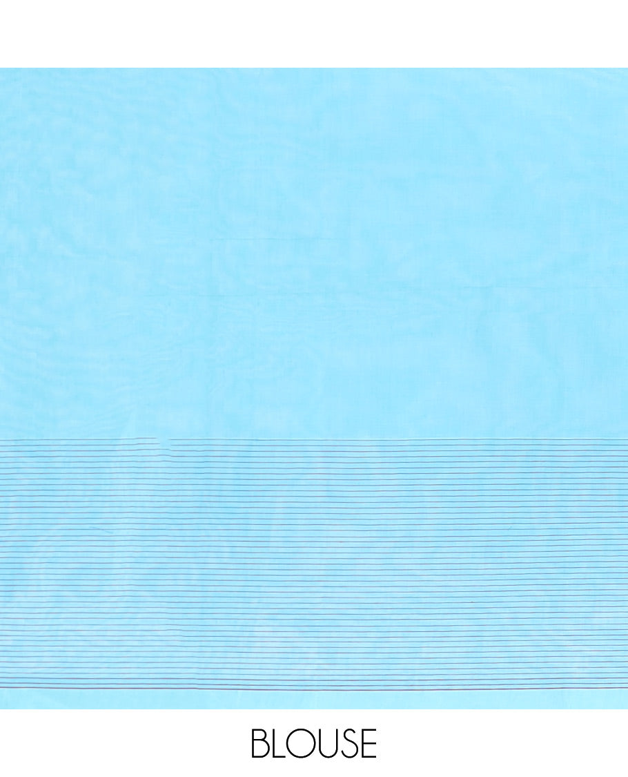 Blue buttas Coimbatore cotton saree, peacock & chakram motifs border & jaal pallu