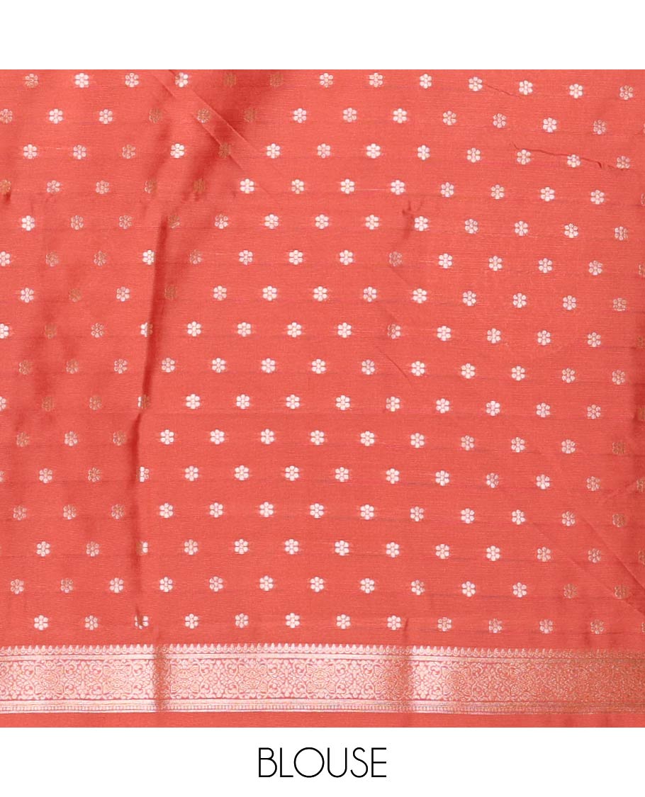 Pink elite soft silk saree with zari round buttas, traditional zari border, floral design pallu & flower butta blouse
