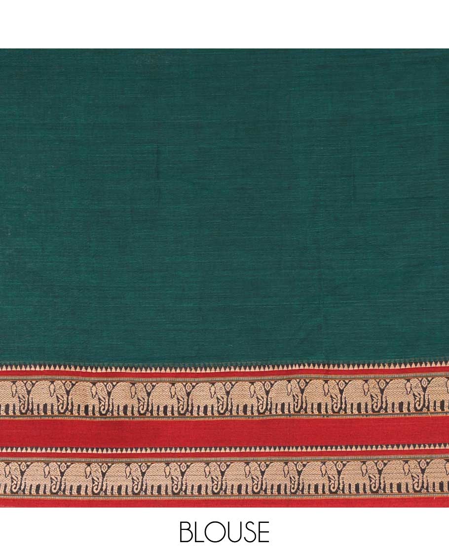Green mercerised cotton saree with elephant thread weaving border & seer pallu along with running blouse