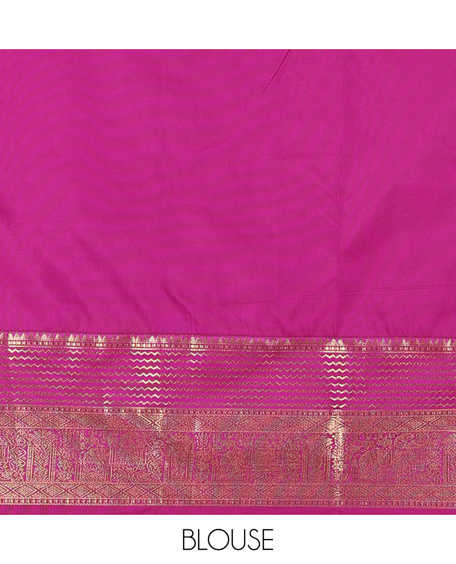 Lavender Kanchipuram Budget Silk Saree, Accentuated with Zari Buttas and Zari Stripes All Over Its Body, Complemented by a Contrast Traditional Zari Design Border, Zari-Rich Jaal Pallu, and Paired with a Contrast Blouse