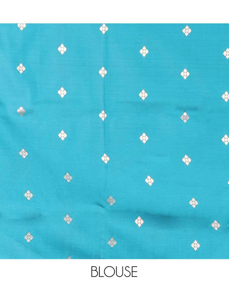 Wine Elite Soft Silk Saree, Elevated with Zari Buttas All Over Its Body, Complemented by Contrast Border Steeped with Geometric Patterns, Grand Pallu, and Paired with a Contrast Blouse