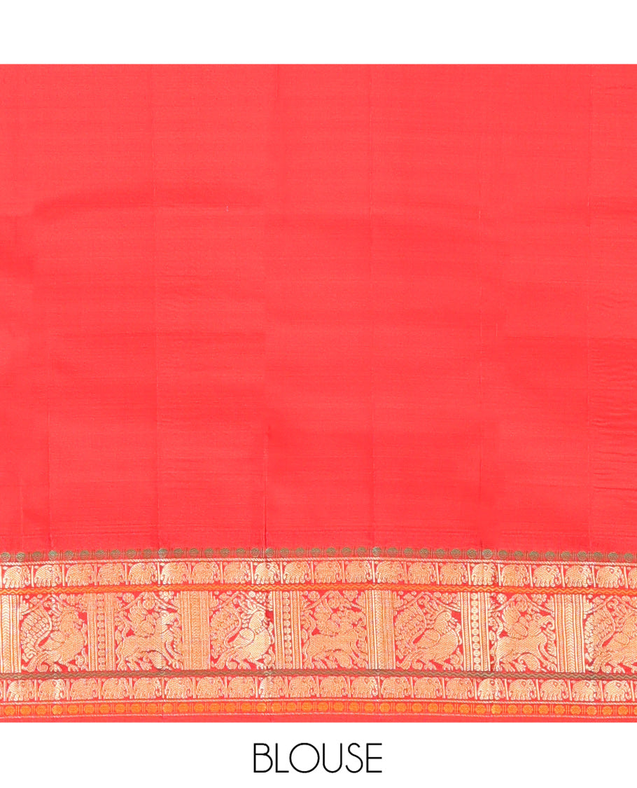 Blue Vasundhara Silk Saree, Woven with Checks, a Contrast Border of Poun, Yaanai, Neli, Mayil, and Yaali Designs, Neli Striped Pallu, and a Contrast Blouse