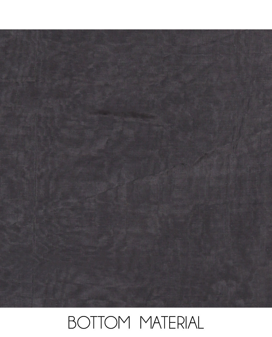 Black Material Churidar Set, Spotlighted with Floral Printed Patch Embroidery Vichitra Silk Top, Comes with a Plain Santoon Bottom, and a Floral Printed Shimmer Georgette Dupatta