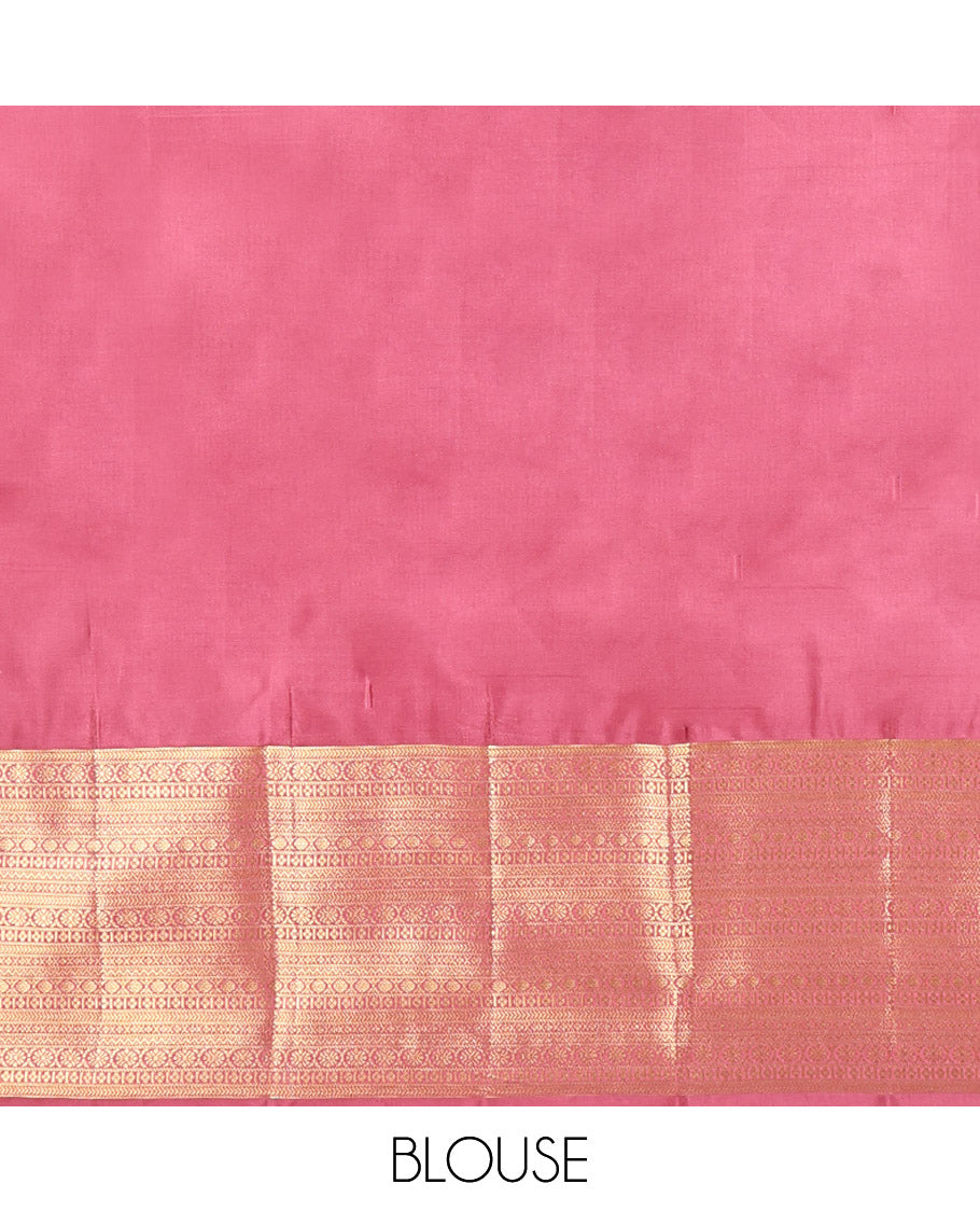 Red Vasundhara Lite Silk Mix Saree, Enthralled with Zari Buttas, Highlighted by a Zari Border of Kathir, Kamalam, Lavangam, Cross Kamalam, and Neli Designs, Geometric Pallu, and a Matching Blouse
