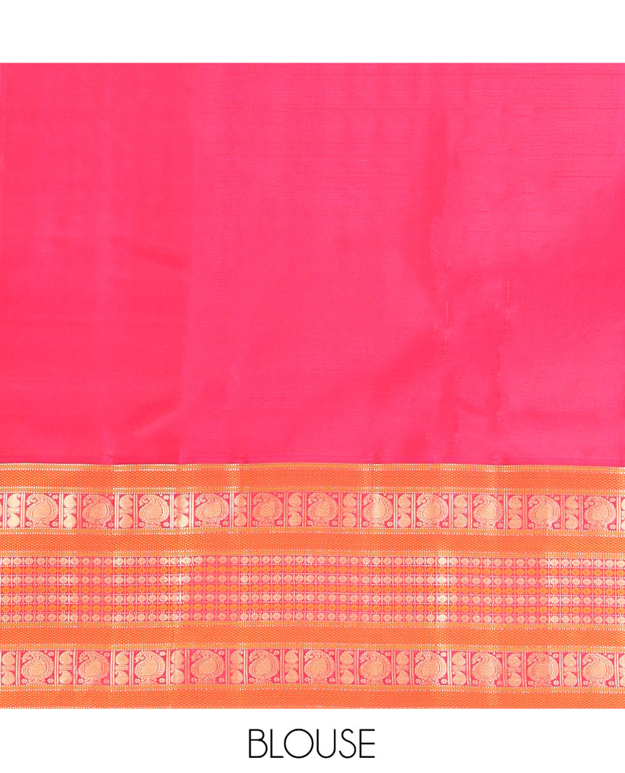 Sandal Vasundhara Lite Silk Mix Saree, Accentuated with Zari Stripes, a Contrast Border of Muthu, Banaras, Mayil Manga, and Poun Designs, Grand Pallu, and a Contrast Blouse