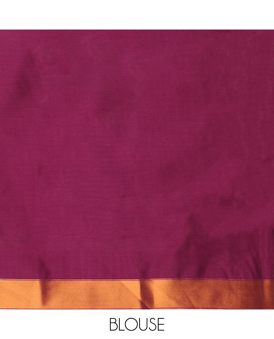 Light pink with purple zari pochampalli weaving design mulberry silk saree with bawanchi, ikkat weaving border & rich pochampalli weaving pallu along with plain blouse