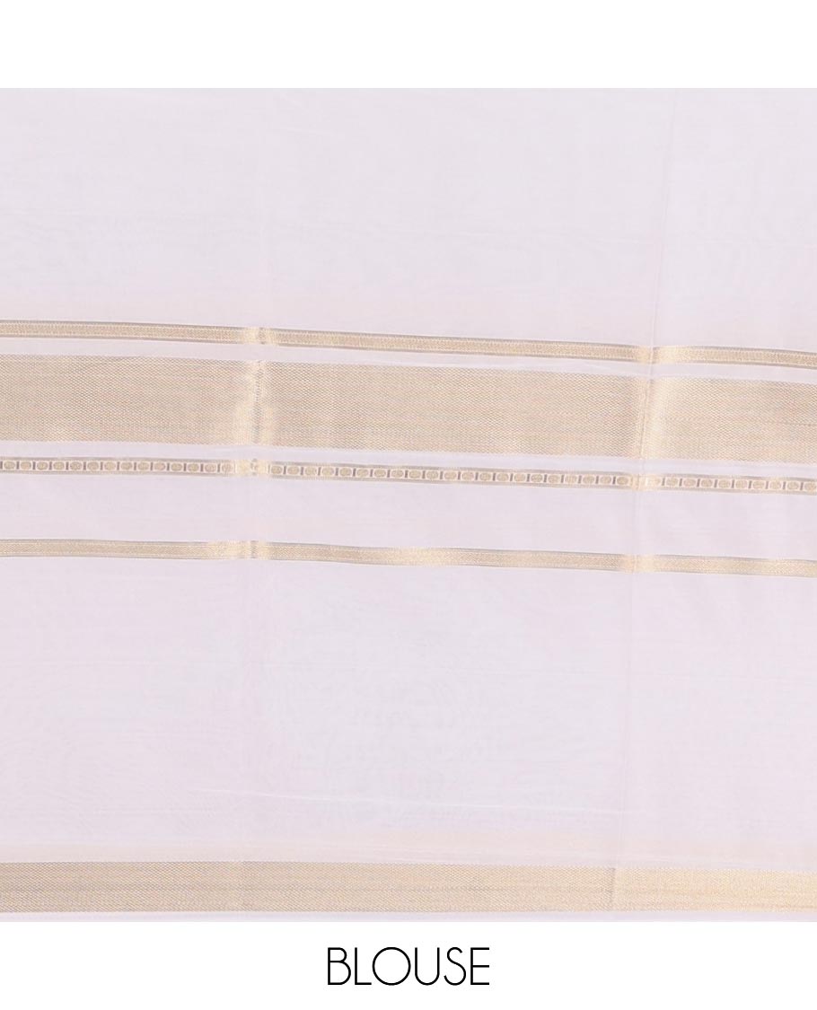 Dark violet plain Art Mysore silk saree, contrast traditional zari big border, zari striped pallu, and a matching zari design blouse