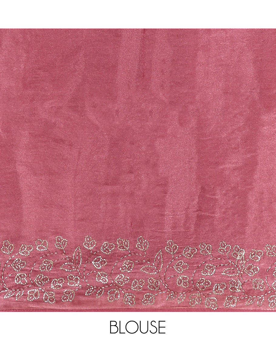 Purple Designer Saree, Spotlighted with Stones All Over Its Body, a Floral Embroidered Border, and Matching Blouse