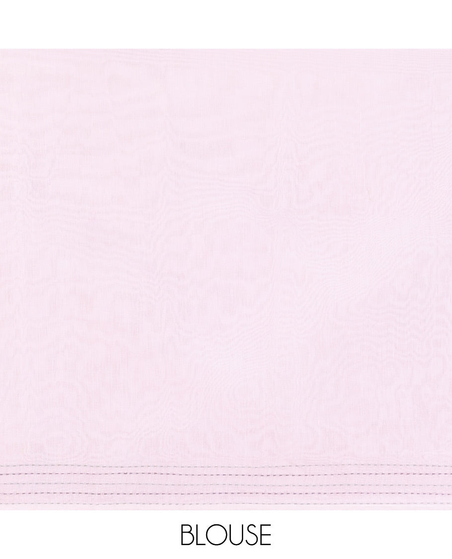 Lavender block print super net saree with kantha border & kantha work, block print pallu along with kantha work blouse