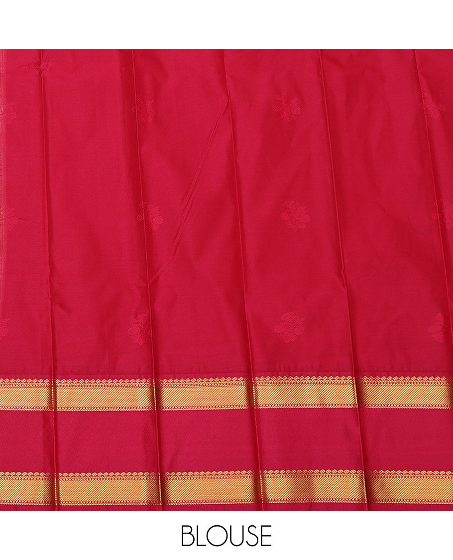 Navy Blue Budget Silk Saree, Detailed with Floral Buttas on Its Body, Complemented by a Contrast Traditional Zari Design Rettai Pettu Border, Pallu of Jaal Designs, and Paired with a Contrast Blouse