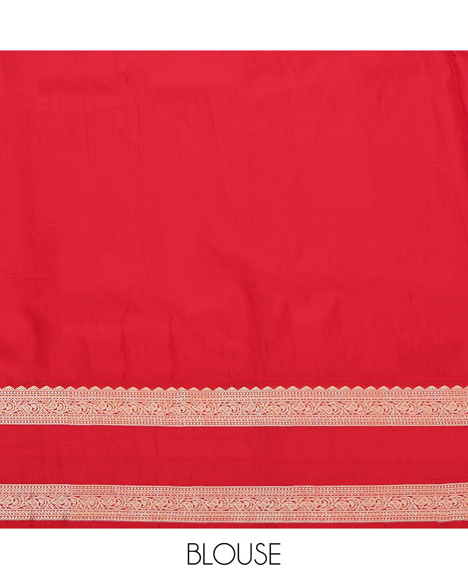 Green Budget Silk Saree, Decorated with Zari Buttas and Stripes, Complemented by a Contrast Traditional Zari Design Rettai Pettu Border, Grand Pallu, and a Contrast Blouse