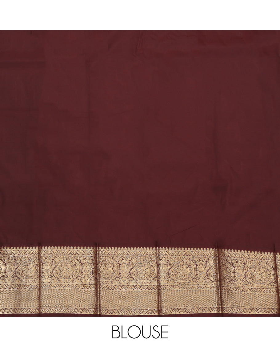 Orange Budget Silk Saree, Woven with Zari Buttas, a Contrast Traditional Zari Border, Grand Pallu, and a Contrast Blouse