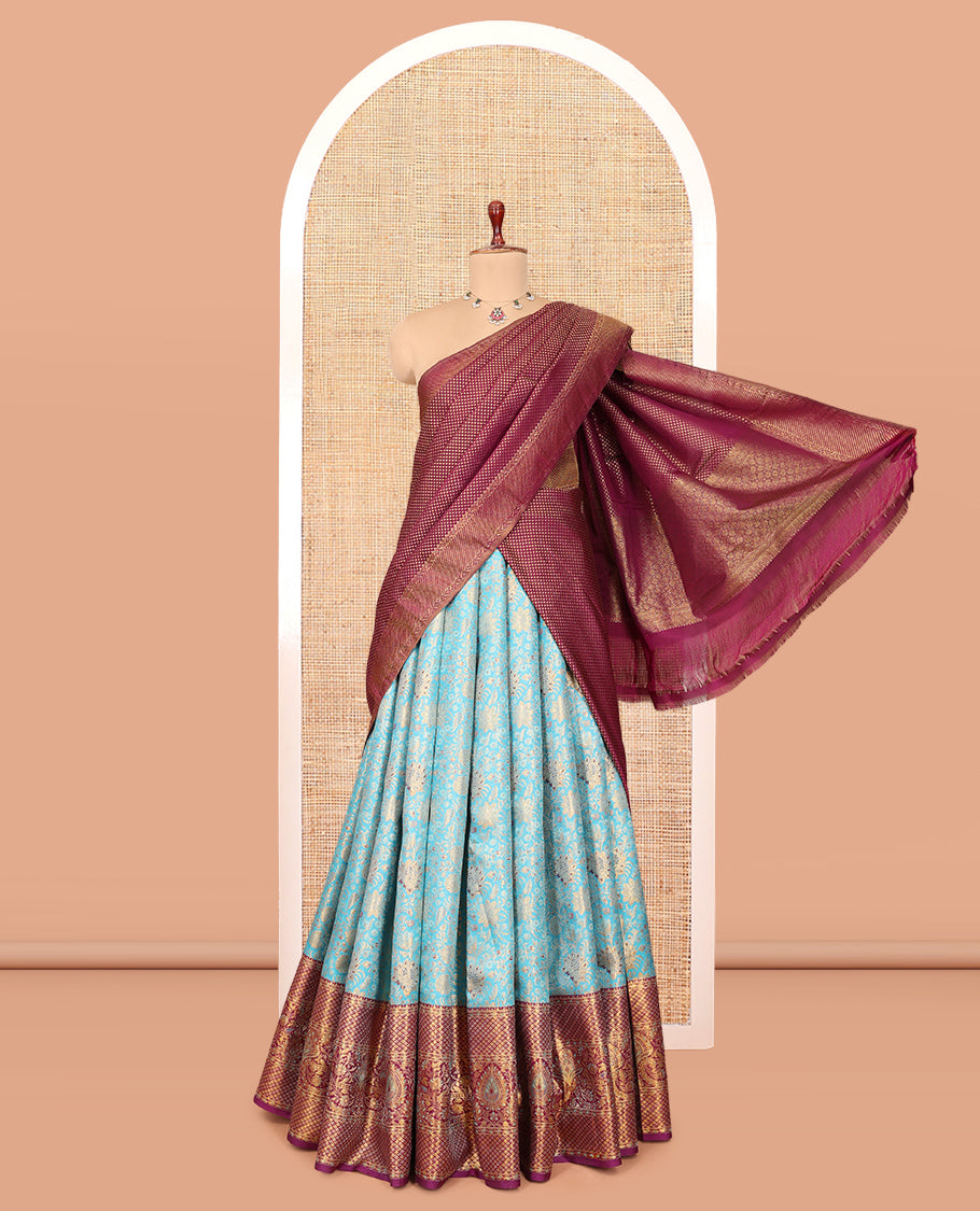 Blue Pure Silk Half Saree
