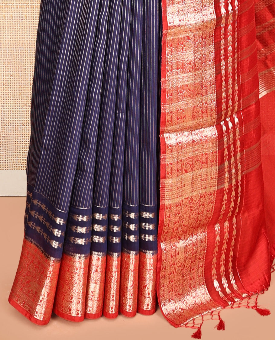 Navy Assam Silk Saree
