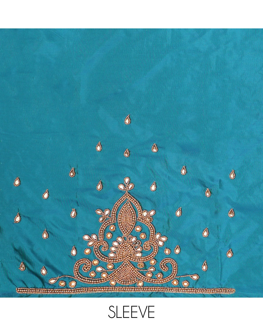 Blue floral aari embroidery material blouse