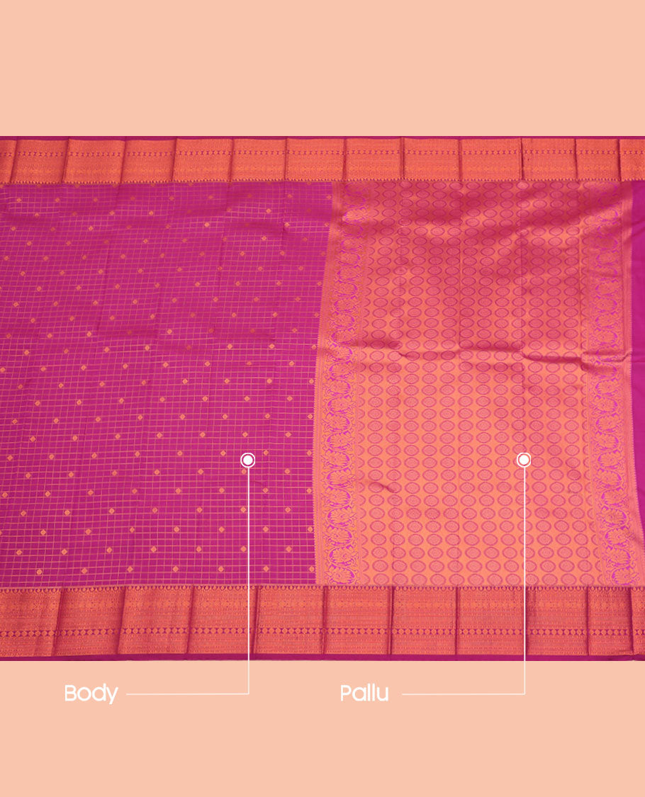 Pink Budget Silk Saree, Bedecked with Zari Buttas and Checks All Over Its Body, Highlighted by a Traditional Zari Design Border, Grand Pallu, and Paired with a Matching Blouse
